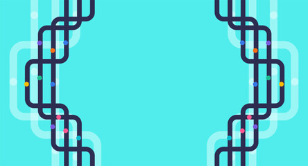 Poster - Dark rounded lines and colorful nodes form a symmetrical border on a cyan grid background, ideal for presentations, posters, or digital templates.