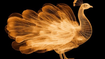 Poster - Detailed wireframe illustration of a peacock.