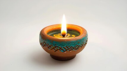 Aufkleber - A single candle is lit on a white background