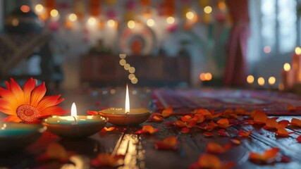 Poster - Two candles burning brightly on a wooden table