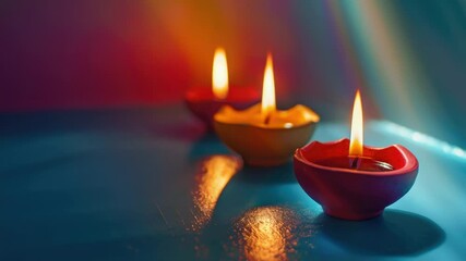 Poster - Two small candles are lit on a wooden table