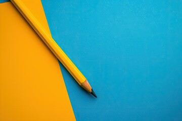 Fototapete - Ultra Hd Picture of a Yellow Pencil is Next to a Yellow Paper with a Blue Background