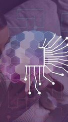 Poster - Animation of ai chat data processing over caucasian woman using tablet