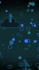 Poster - Animation of shapes over clouds with arrows on black background