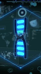Poster - Animation of data processing and dna strand on black background