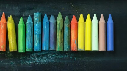 Aufkleber - A collection of bright crayons arranged on a dark surface, perfect for creative projects or as an art inspiration