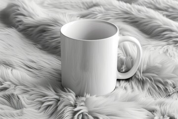 Fototapete - ultra quality picture of White blank coffee mug mockup for design presentation, fur rug