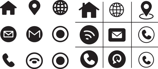 Black and white web icon set collection with round glossy business symbols