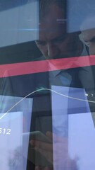 Poster - Animation of financial data processing over diverse business people using electronic devices