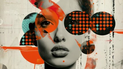 Aufkleber - A unique portrait featuring a woman's face composed of geometric shapes