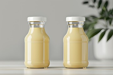 Fototapete - Vibrant Color Visual of Glass Mayonnaise Sauce Bottles Mockup, Left and Right View