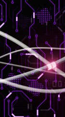 Poster - Animation of digital data processing and glowing network of connections on dark background