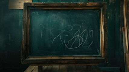 Poster - A blackboard sits on top of a wooden table, providing a clean surface for writing and learning
