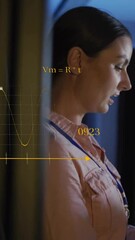 Poster - Animation of scientific data processing over caucasian female it technician by servers