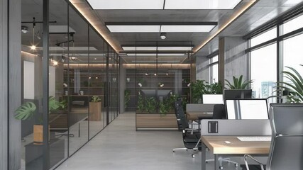 Poster - Many desks and chairs in a large open space
