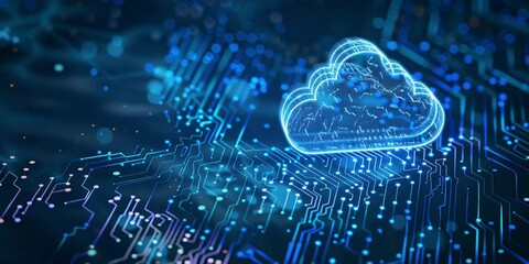 Wall Mural - cloud computing concept with a digital cloud raining data on electronic circuitry