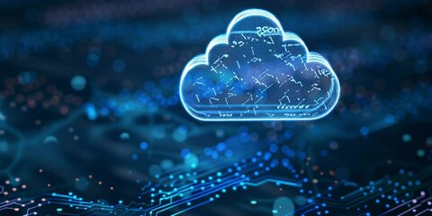 Wall Mural - cloud computing concept with a digital cloud raining data on electronic circuitry