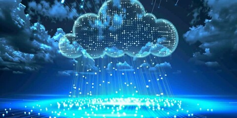 Wall Mural - cloud computing concept with a digital cloud raining data on electronic circuitry