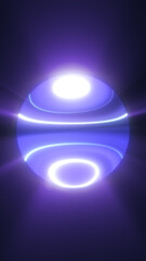 Poster - Glowing futuristic orb emitting soft purple and white light, levitating in dark space with reflective rings of energy