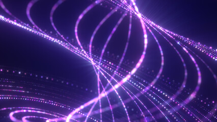 Poster - Flowing purple light trails in a futuristic digital wave pattern on a dark background