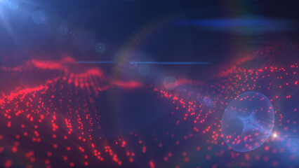 Poster - Abstract red digital wave particles with lens flare, futuristic tech concept