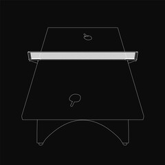 Poster - A black and white drawing of a tennis table, set against a dark, moody background. The minimalist design highlights clean lines and stark contrast.
