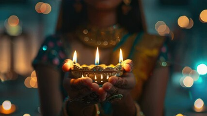 Aufkleber - A woman holds a lit candle in her hands