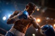 © Tanu - Boxer prepares for a powerful punch inside an arena during an intense match at night