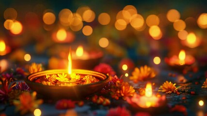 Aufkleber - A lone lit candle surrounded by vibrant flowers and delicate petals