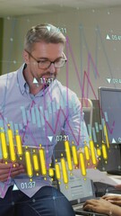 Poster - Animation of graphs and changing numbers over diverse coworkers discussing reports in office