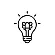 © Sanot - Outline lightbulb icon with radiating lines internal filament detail on idea innovation