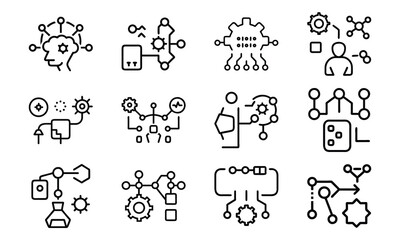Poster - Collection of linear style data processing and artificial intelligence concept icons