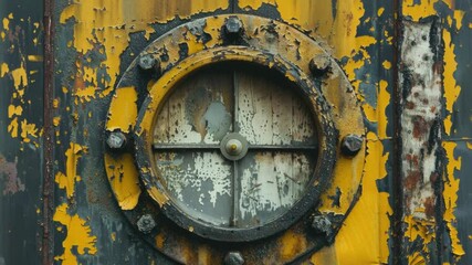 Aufkleber - A close-up shot of a yellow and black striped door with intricate details