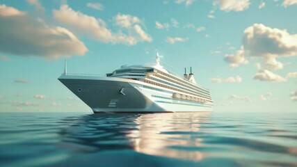 Poster - A large white boat floats peacefully on the surface of the water
