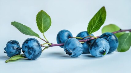 Poster - Fresh blueberries arranged on a clean white table, ideal for still life photography or food styling