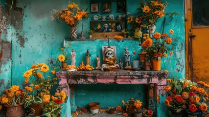 Poster - A warm and inviting room with a fireplace and surrounded by fresh flowers, perfect for a relaxing atmosphere