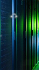 Poster - Animation of eco icons and data processing over computer servers