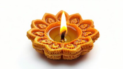 Aufkleber - A single lighted candle sits on a clean white surface, providing a warm glow