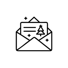 Poster - Handdrawn Christmas card inside an envelope with a tree plus symbols on holiday