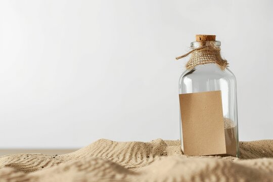 Ultra Quality Picture of Glass Bottle with Note Inside on Sand Isolated on White