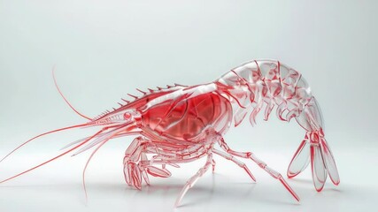 Poster - A single shrimp with a vibrant red shell sitting on a white background, perfect for use in food, nature, or science related contexts