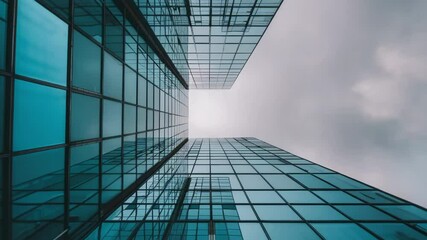 Leinwandbilder - A modern tall glass building with a clear blue sky in the background, great for architecture or corporate use