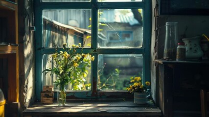 Aufkleber - A vase of fresh flowers sits on a window sill, perfect for decorating a room or office