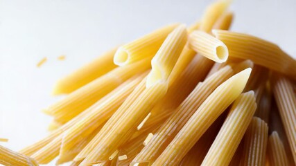 Aufkleber - A close-up shot of penne pasta in mid-air, with a sense of movement and texture