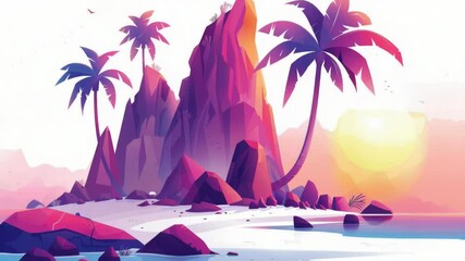 Aufkleber - Island scenery with palm trees, suitable for travel or leisure use