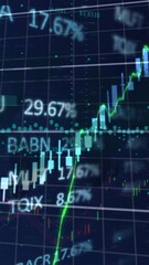 Poster - Animation of financial data processing over stock market on blue background