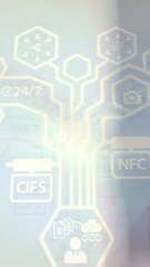 Poster - Network of digital icons against warehouse in background