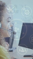 Poster - Animation of data processing over diverse business people in office