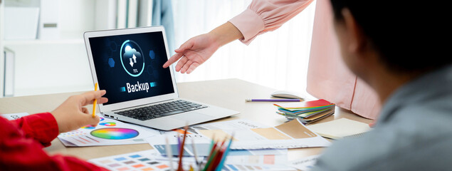 Poster - Backup Storage Data Internet Technology Business concept. Database storage cloud technology file data transfer sharing, cyber, big data information, internet banking application download upload brisk