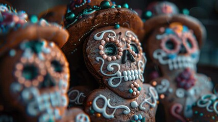 Aufkleber - Close-up shot of cookies decorated with sugar skulls, great for Halloween or Dia de los Muertos celebrations